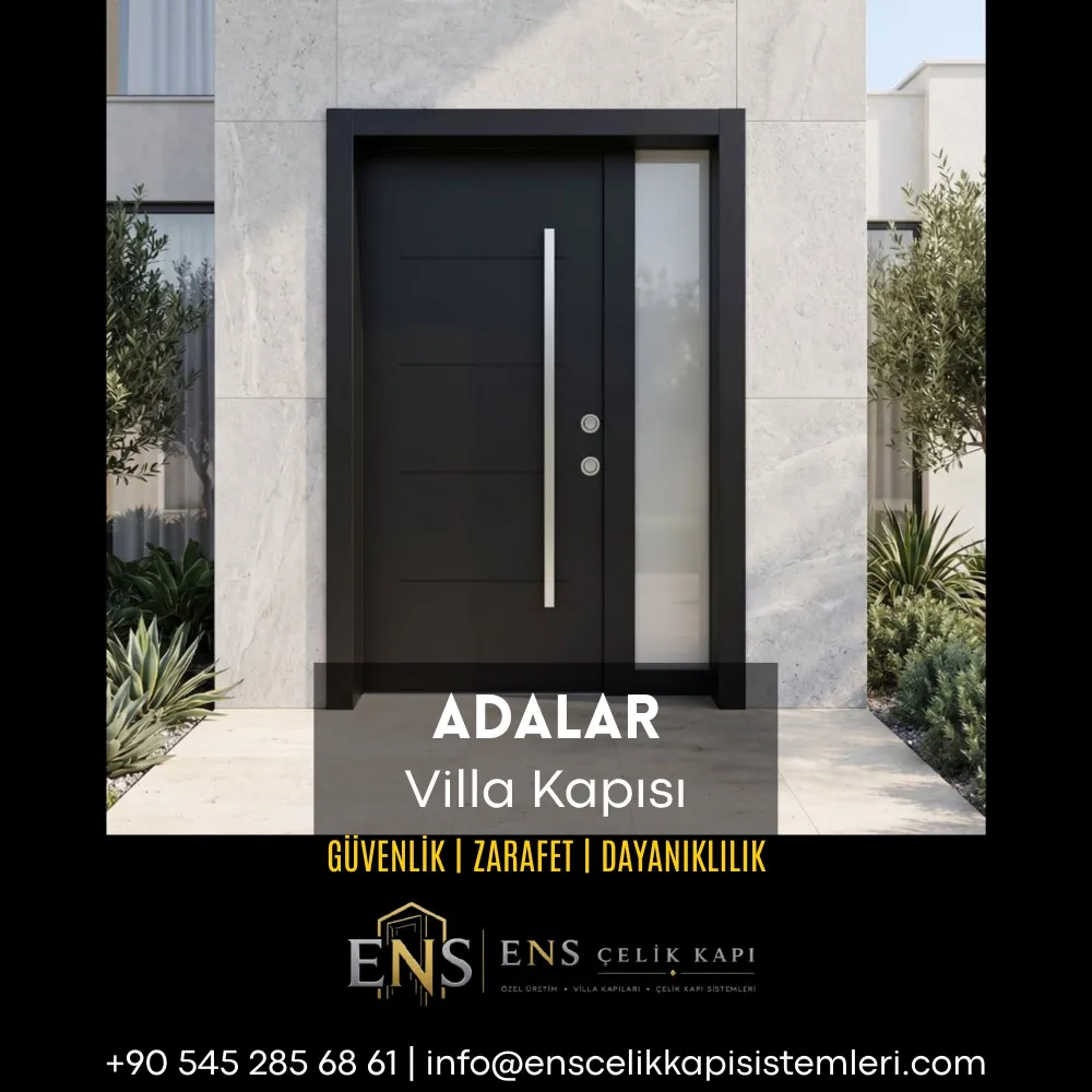 Adalar villa kapısı için deniz iklimine dayanıklı ahşap görünümlü çelik villa kapısı modeli`