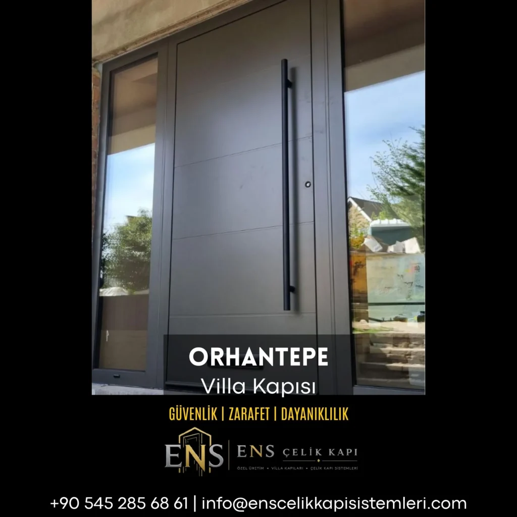Orhantepe villa kapısı için modern ve güvenli çelik villa kapısı modeli.