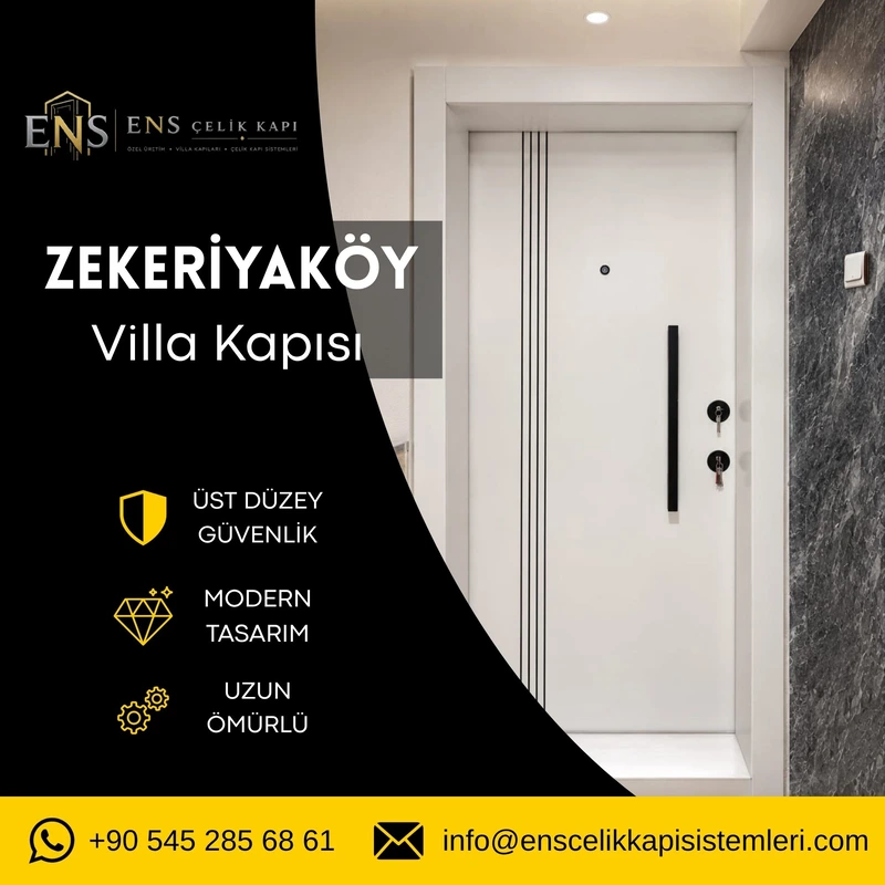 Zekeriyaköy villa kapısı için dış iklime dayanıklı modern çelik villa kapısı modeli