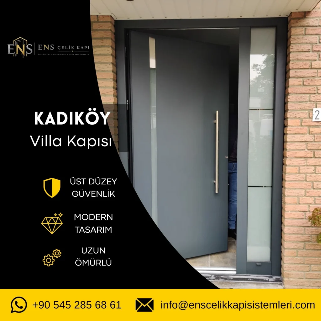 Kadıköy villa kapısı için modern ve güvenli çelik villa kapısı modeli`.
